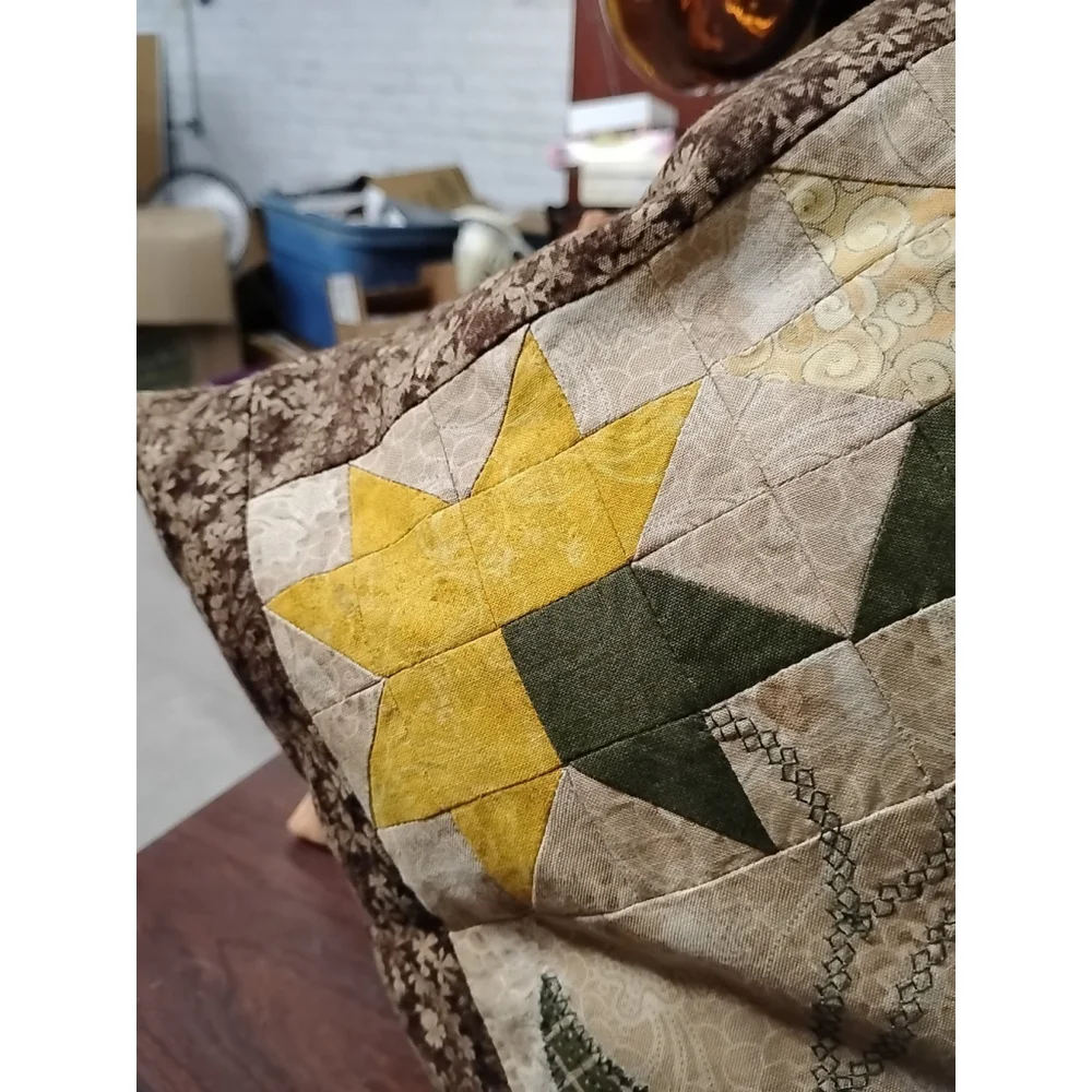 VTG Sunflower Star Throw‎ Pillow Farmhouse Patchwork Quilted Cottagecore
